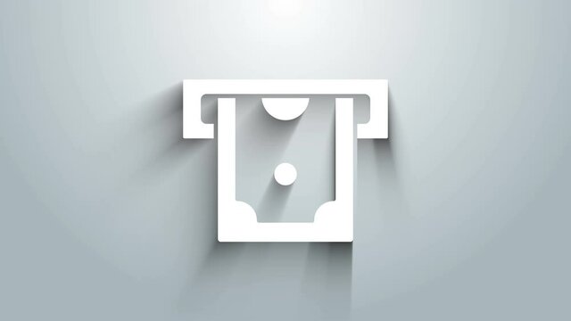 White ATM - Automated teller machine and money icon isolated on grey background. 4K Video motion graphic animation