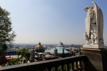 Panoramic view of the old and the new, right, Basilica of the Virgin of Guadalupe in Mexico City, DF, Mexico.