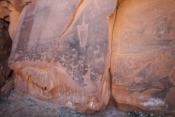 Petroglyph at the entrance to Moonflower Canyon in Moab, Utah. 