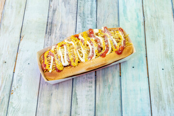 classic hot dog with sauces