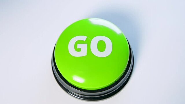 Woman pushing Go button with her finger, close up. Starting a fun game. Concept of starting something new, launching a startup. Just press start. Motivation to begin, make the first move. Ready to go!