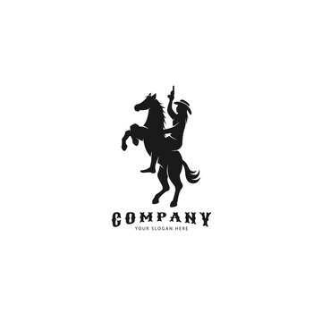 Cowboy, horseback silhouette icon logo vector design