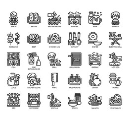 Set of BBQ and Grill Party thin line and pixel perfect icons for any web and app project.