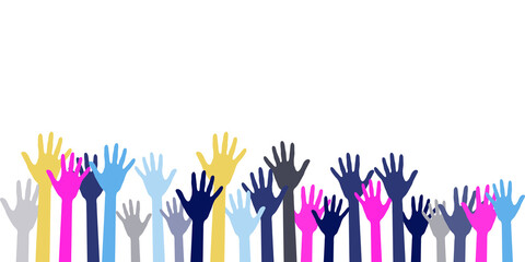 Colorful raised hands group art therapy vector illustration.