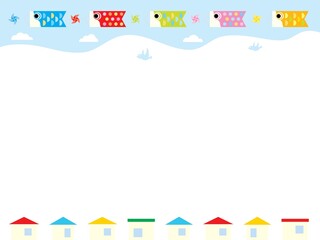 こどもの日の鯉幟と家並みのフレーム