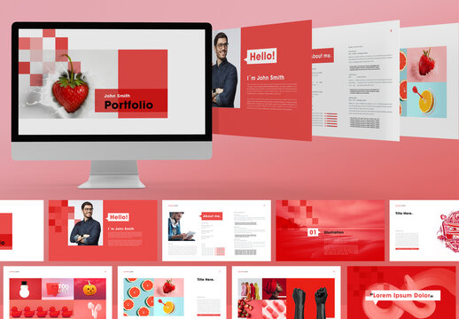 Minimal Red Color Digital Portfolio and Resume Layout