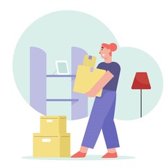 House moving people carrying box