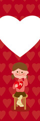 Fototapeta premium バレンタイン チョコレートを持って悩む女の子 ハート柄縦長POPフレーム