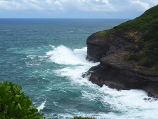 waves crashing on rocks