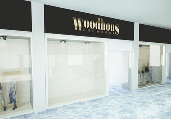 Shop Front Inside a Mall with Volume Sign Mockup