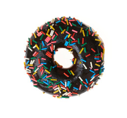 Sweet chocolate donut over isolated white background.