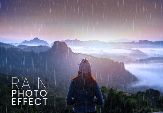 Winter Rain Photo Effect Mockup