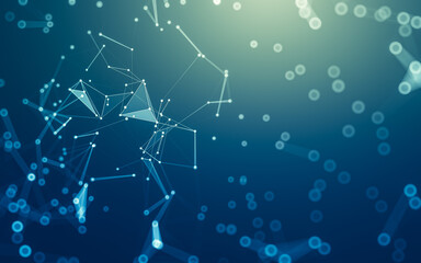 Abstract background. Molecules technology with polygonal shapes, connecting dots and lines. Connection structure. Big data visualization.
