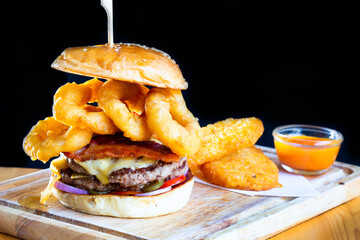 Delicious burgers with beef