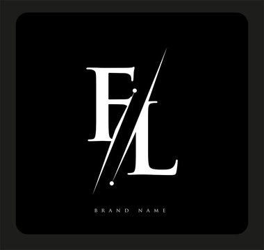 initial logo letter FL for company name black and white color and slash design. vector logotype for business and company identity.