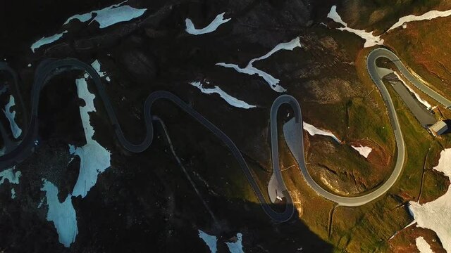 Aerial view of the alpine road grossglockner hochalpenstrasse, through austrian mountains