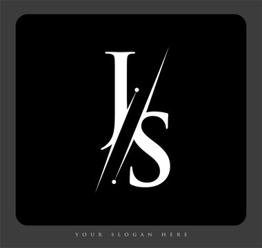 initial logo letter JS for company name black and white color and slash design. vector logotype for business and company identity.