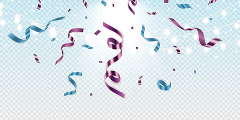 Podium with confetti. Festive vector illustration