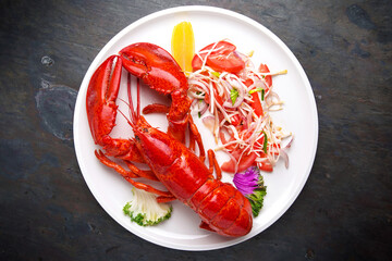 Gourmet lobster dinner. Italian restaurant. Menu. Free space for text