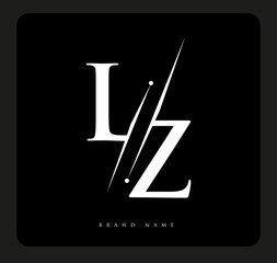 initial logo letter LZ for company name black and white color and slash design. vector logotype for business and company identity. - obrazy, fototapety, plakaty