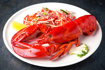 Gourmet lobster dinner. Italian restaurant. Menu. Free space for text