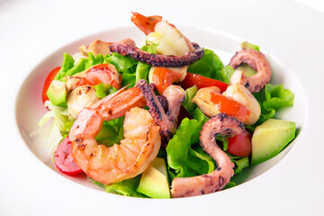 Seafood salad. Italian restaurant. Menu. Free space for text