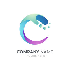 Obraz premium Wave letter C logo with 3d concept in gradient blue color style