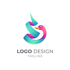 Obraz na płótnie Canvas Swan or duck logo with ribbon 3d concept