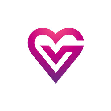 Love V logo. Heart and letter V flat logo template
