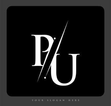 initial logo letter PU for company name black and white color and slash design. vector logotype for business and company identity.