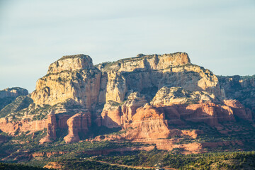 Fototapeta na wymiar The red rock cliff faces of Sedona Arizona with a bright blue sky.