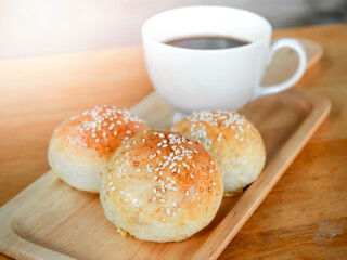 Fresh homemade burger buns with sesame seed.