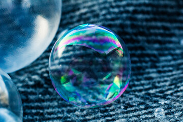 soap bubbles on blue background