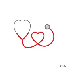 Vector icon.flat design heart shape Stethoscope medical instrument . health care love support logo. outbreak coronavirus symbol. save life pandemic. emblem support concep