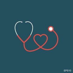 Vector icon.flat design heart shape Stethoscope medical instrument . health care love support logo. outbreak coronavirus symbol. save life pandemic. emblem support concep