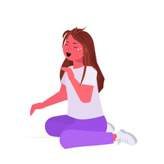 Obraz premium unhappy little girl crying childhood concept female cartoon character full length vector illustration