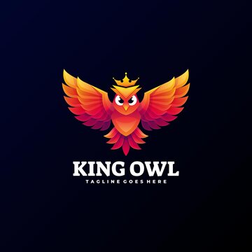 Vector Logo Illustration King Owl Gradient Colorful Style.