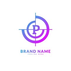 Obraz premium Initial letter P with circle target logo. Creative stylish target logo vector, fit for company and business