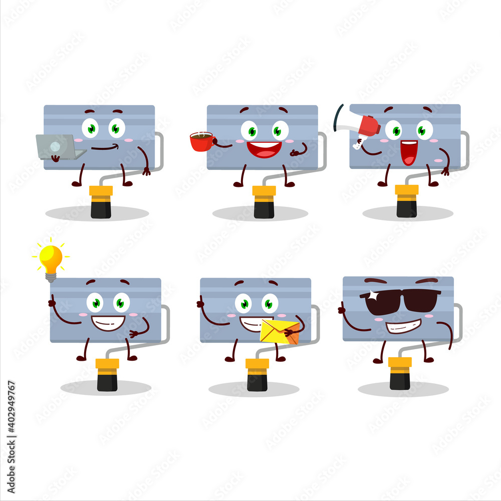 Sticker Roll paint brush cartoon character with various types of business emoticons