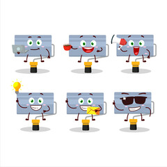 Roll paint brush cartoon character with various types of business emoticons