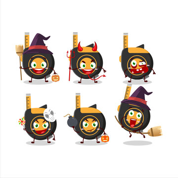 Halloween expression emoticons with cartoon character of tape measure