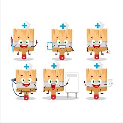 Doctor profession emoticon with wooden paint brushes cartoon character