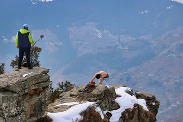 climber on the top of mountain