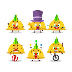 Cartoon character of yellow construction helmet with various circus shows