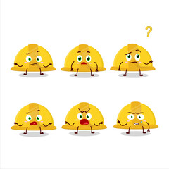 Cartoon character of yellow construction helmet with what expression
