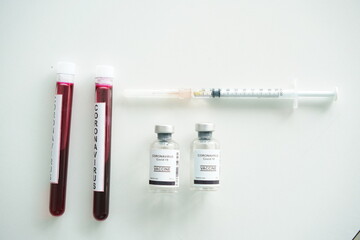 coronavirus covid 19 check, corona virus vaccine and blood tube, researchers are finding ways to...