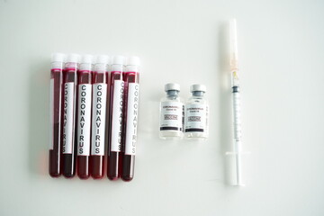 coronavirus covid 19 check, corona virus vaccine and blood tube, researchers are finding ways to...