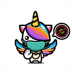 design the cute unicorn character wearing a mask