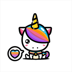 The cute unicorn character design is sitting