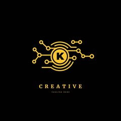 Initial letter K with connected circle. Technology logotype. Luxury dots logo design concept, fit for company and business.